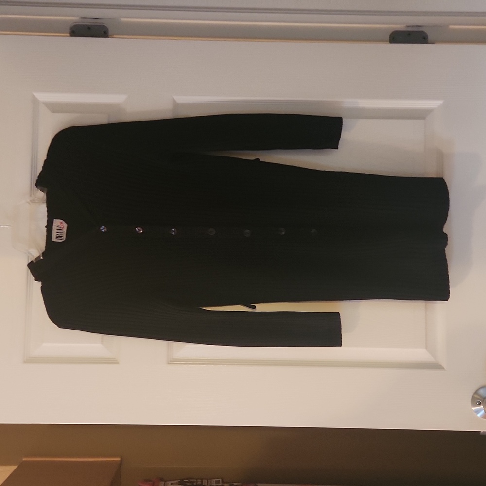 Black Medium Knit Button Down Duster.